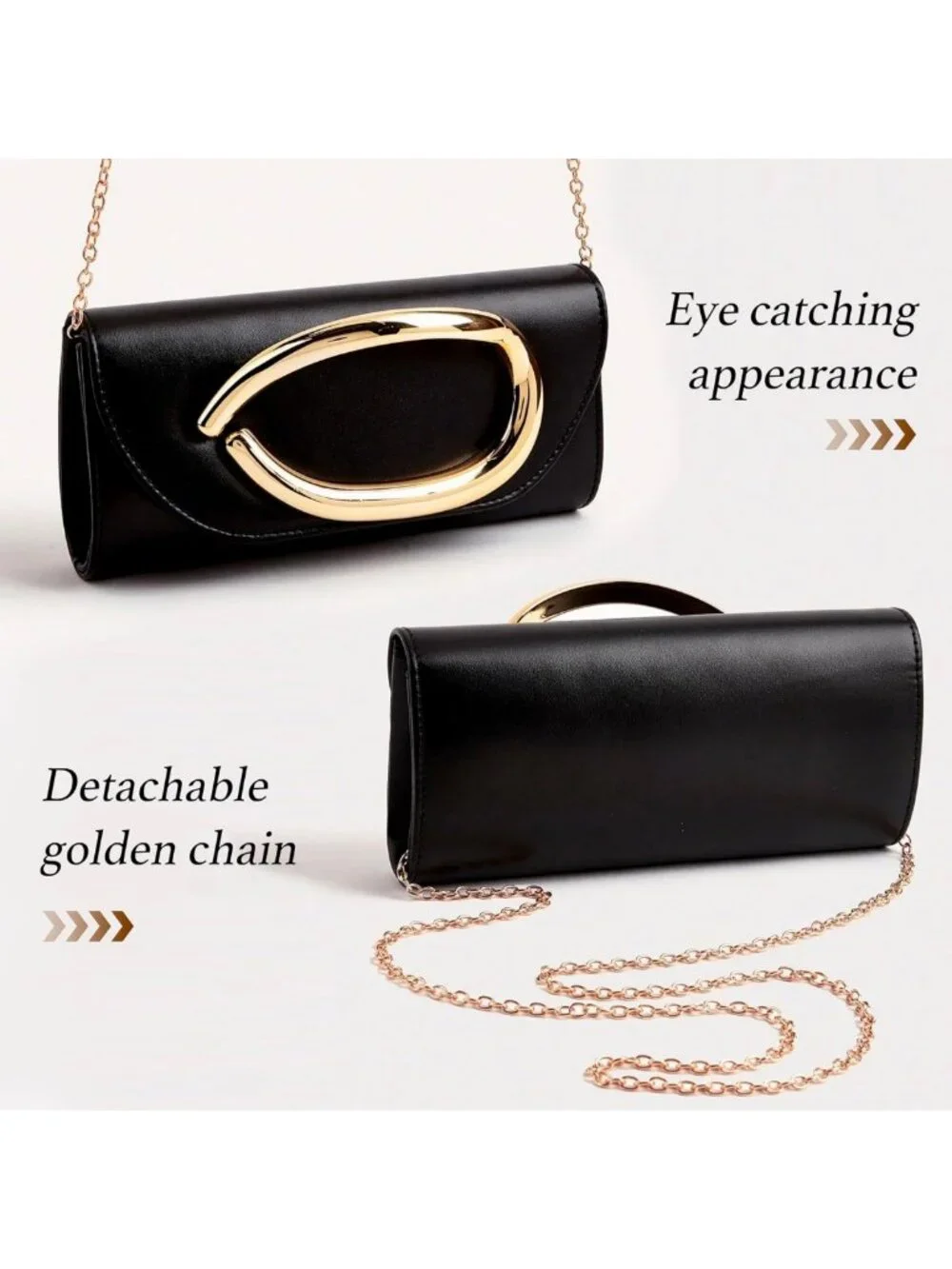 Chic Evening Clutch Purse with Metal Handle & Chain Strap - Perfect for Events